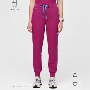 FIGS Zamora Jogger scrub pants in the limited edition "Raspberry Sorbet" color